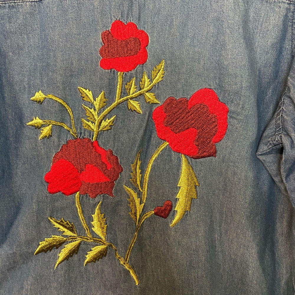 Denim Embroidered Button Down - image 4